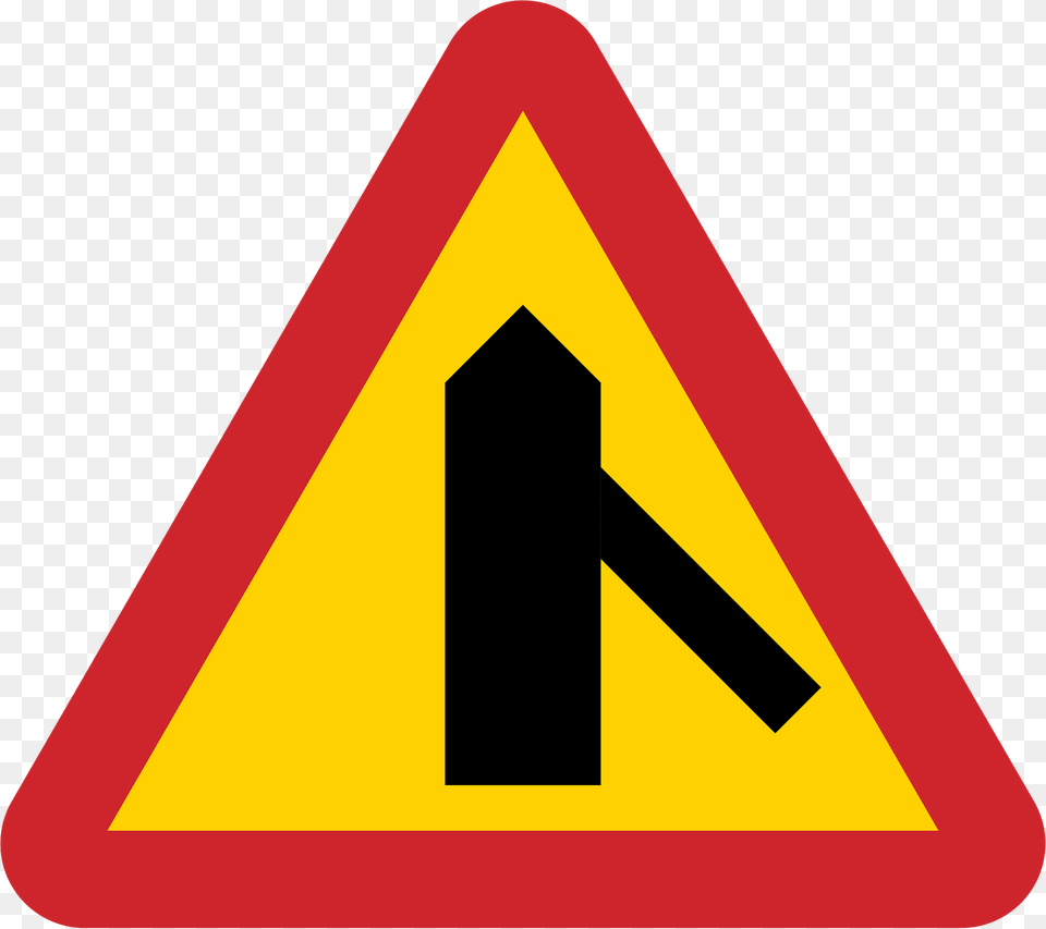 Merging Traffic Sign In Sweden Clipart, Symbol, Road Sign, Dynamite, Weapon Png Image