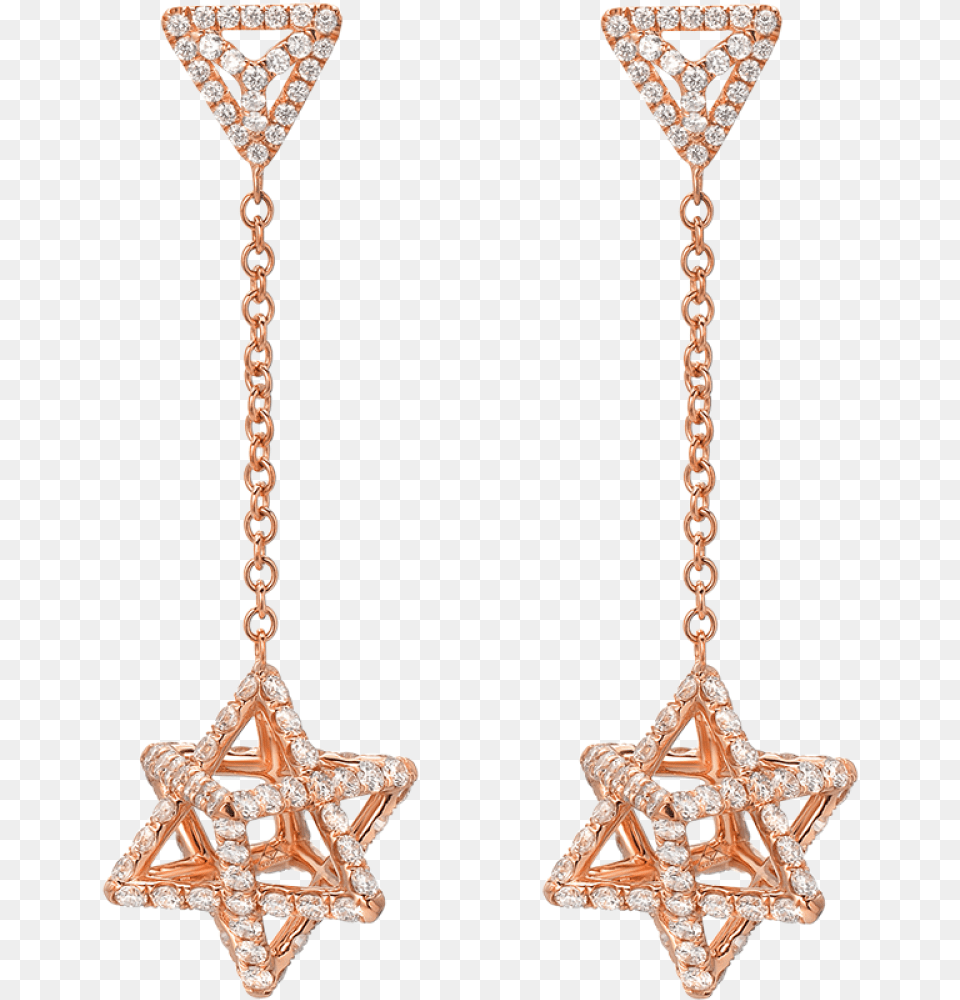 Merkaba Light Rose Gold Drop Earrings With Diamonds Earring, Accessories, Jewelry, Diamond, Gemstone Png Image