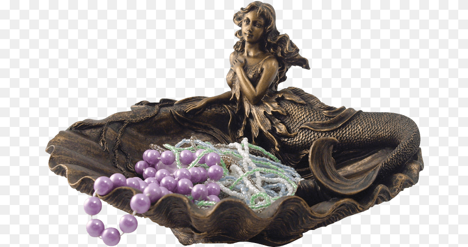 Mermaid And Clam Shell Dish Bronze Sculpture, Accessories, Ornament, Jewelry, Wedding Free Transparent Png