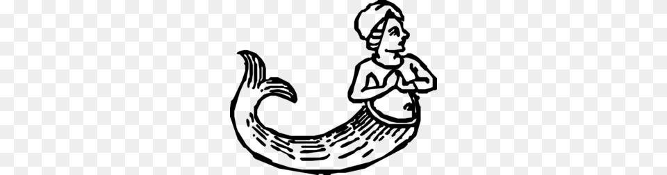 Mermaid Clip Art, Gray Png