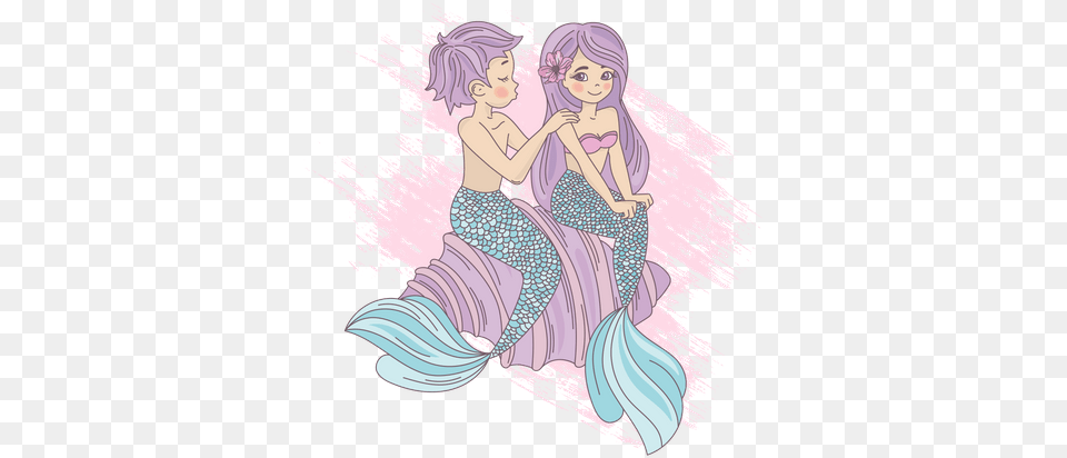 Mermaid Couple Illustration Sereias Desenho Animado, Book, Comics, Publication, Baby Free Png