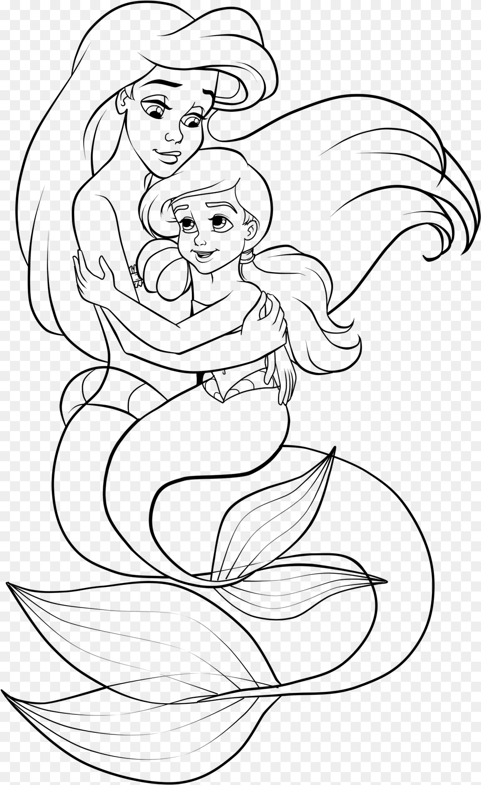 Mermaid Drawing Ariel Melody Coloring Pages, Gray Png