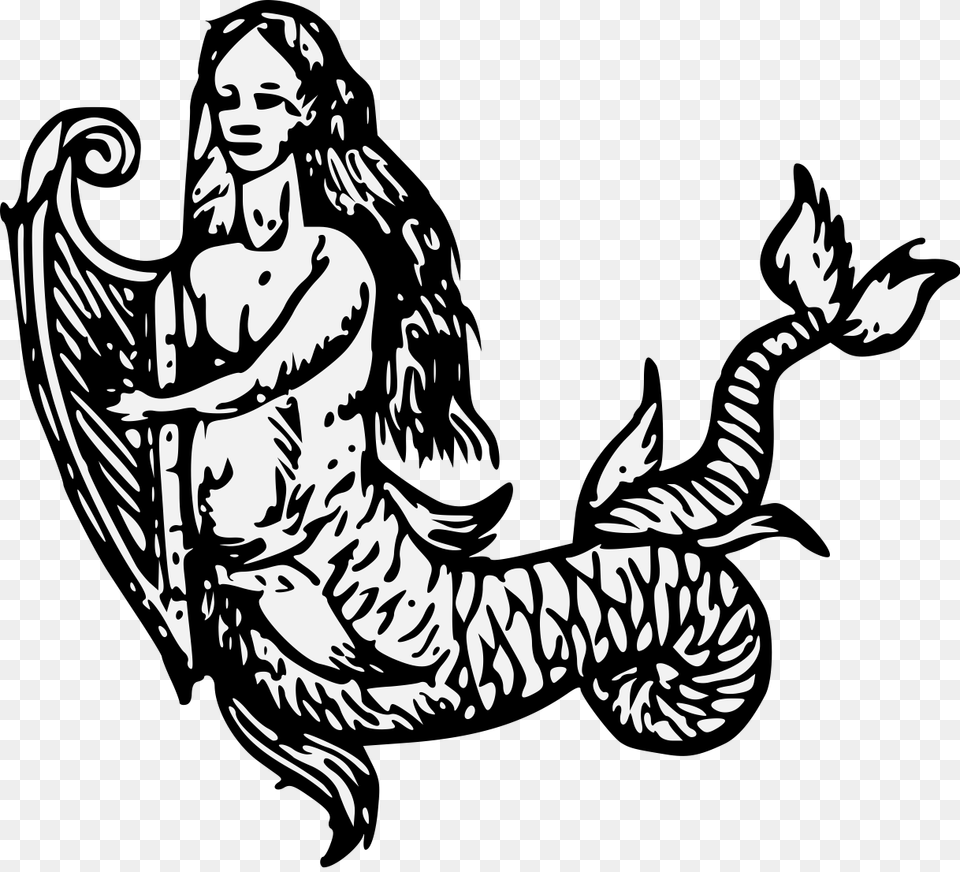Mermaid Heraldry, Stencil, Person, Head, Face Png Image