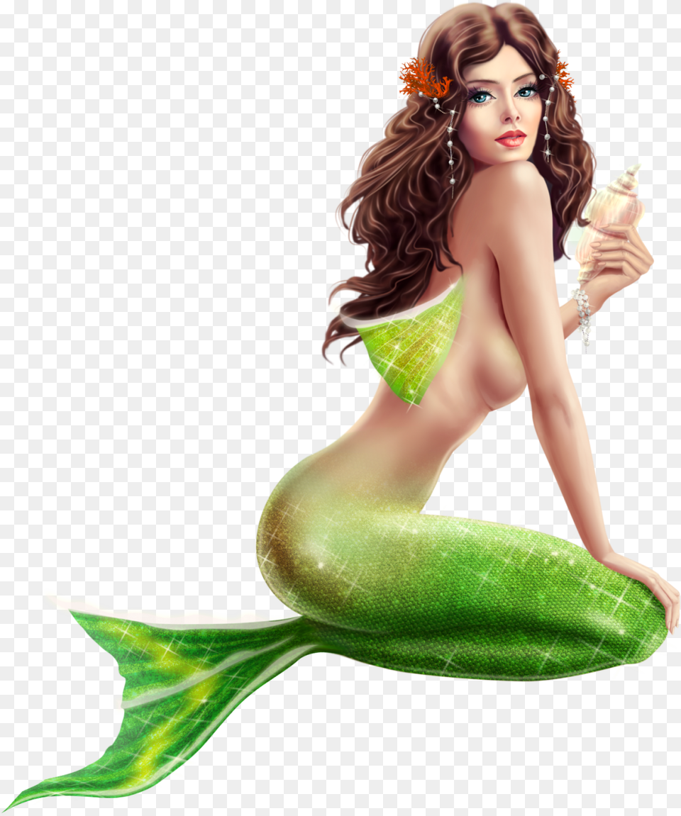 Mermaid Mermaid And Conch Shell, Adult, Person, Woman, Female Free Png Download