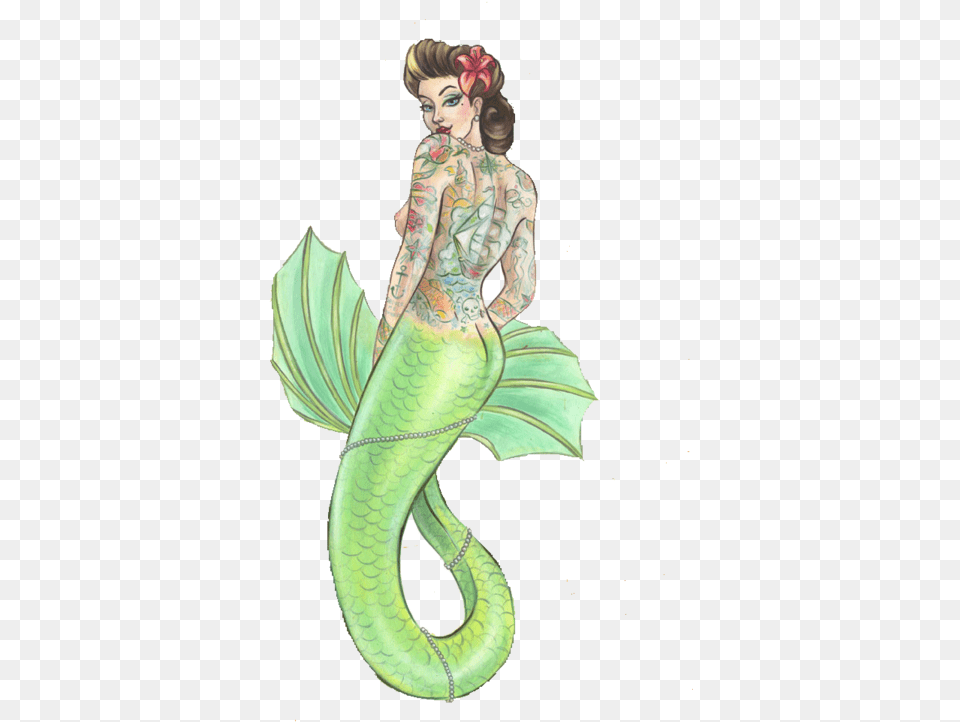 Mermaid Pin Up, Person, Skin, Tattoo, Adult Free Png