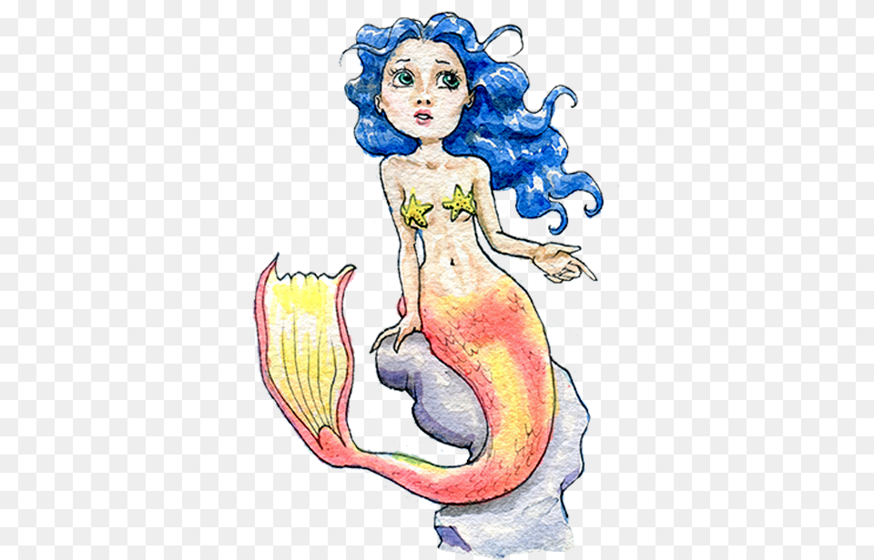 Mermaid Rock Bluehair Sticker, Art, Painting, Adult, Bride Png Image