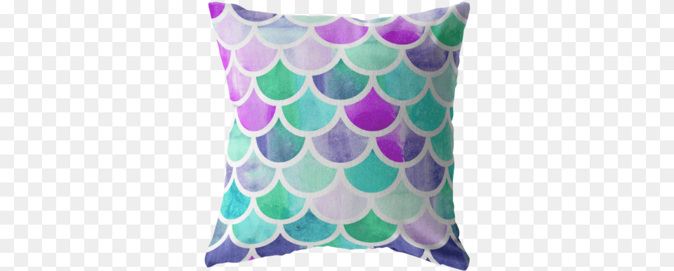 Mermaid Scales Throw Pillow In Purplegreen 4 Sizes Watercolor Scales Fish Pattern, Cushion, Home Decor Png Image