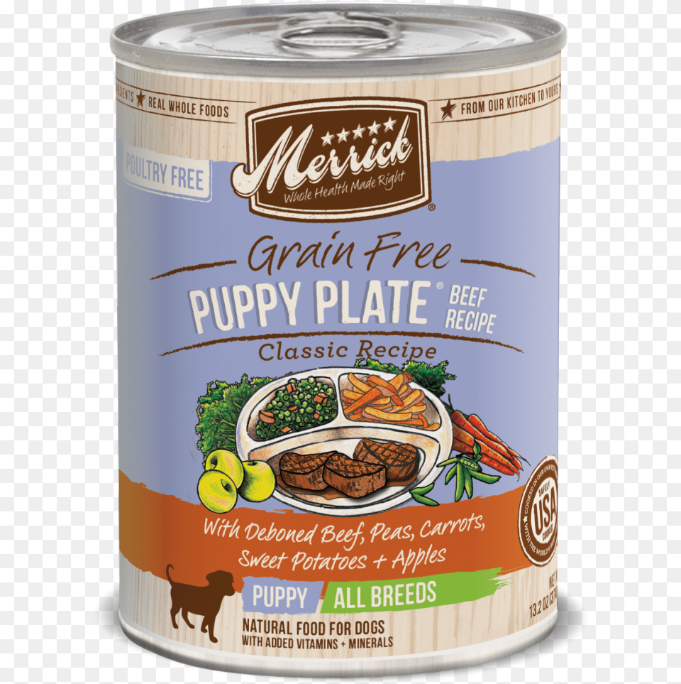 Merrick Grain Puppy Plate Beef Recipe Canned Puppy Merrick Wet Dog Food, Aluminium, Tin, Can, Canned Goods Free Png Download