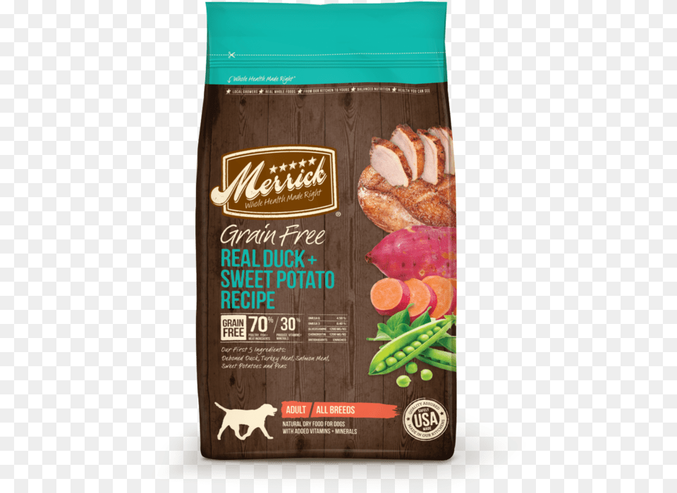 Merrick Grain Free Real Duck And Sweet Potato Dry Dog Merrick Grain Free Dry Dog Food, Lunch, Meal, Advertisement, Poster Png Image