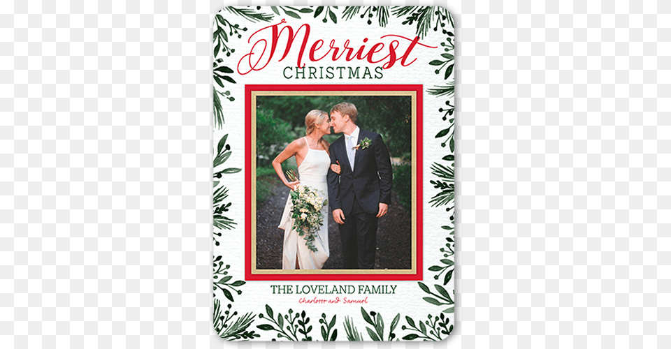 Merriest Border Christmas Card Rounded Corners White Holiday, Adult, Wedding, Plant, Person Free Png Download