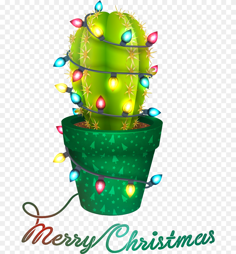 Merry Christmas Cactus Transfer Cactus With Christmas Lights, Plant, Chandelier, Lamp Free Png