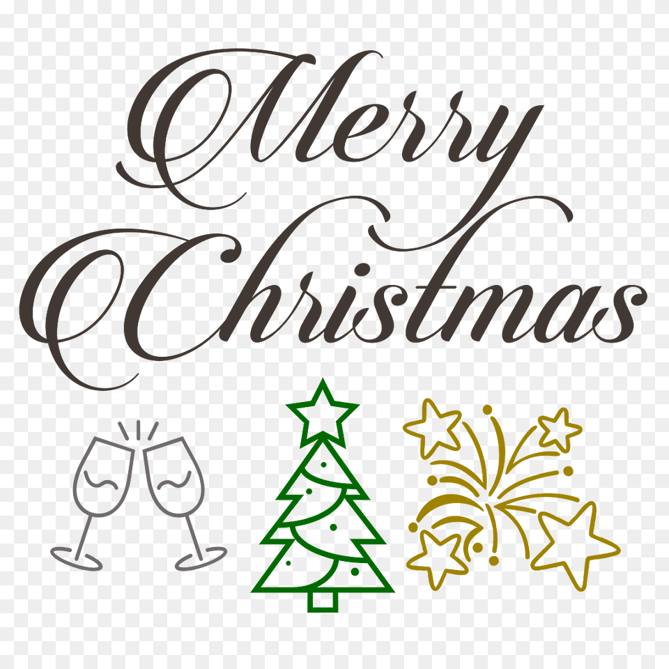 Merry Christmas Champagne Tree Fireworks, Green, Text Png
