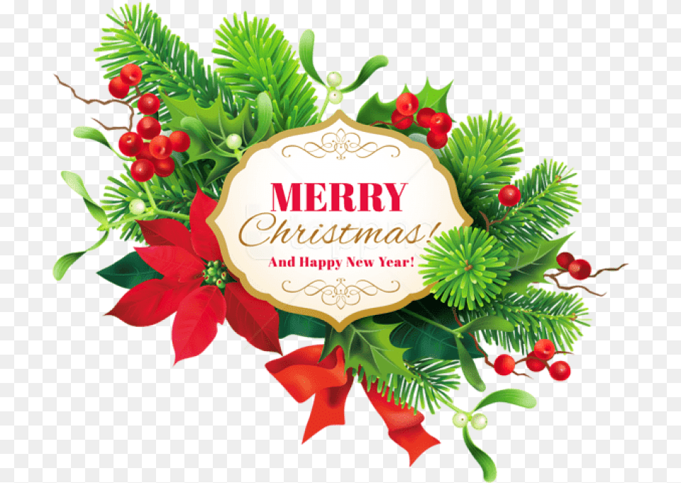 Merry Christmas Decor Merry Christmas And Happy New Year, Leaf, Plant, Art, Graphics Free Png Download