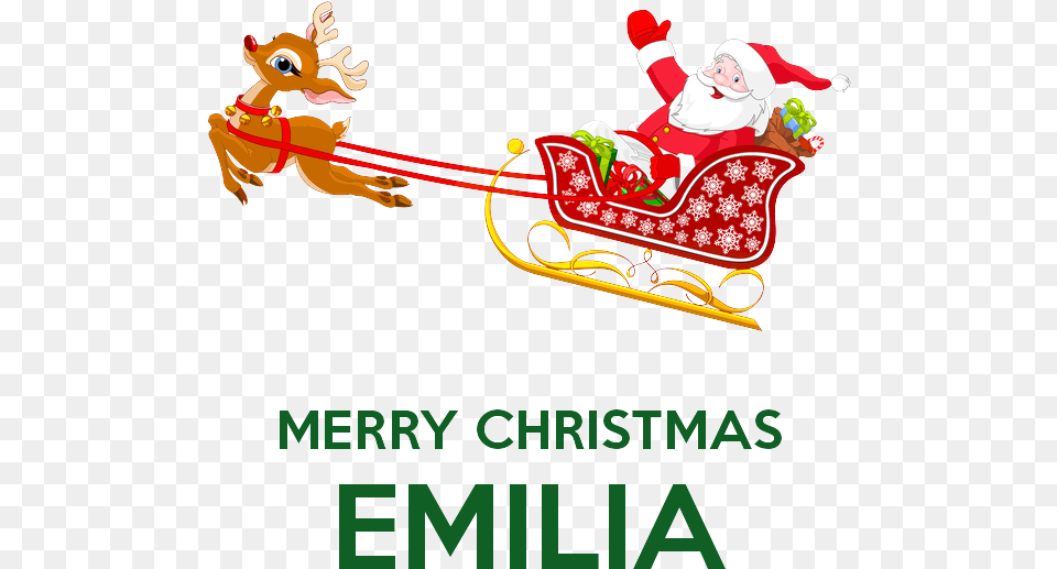 Merry Christmas Emilia Santa Claus Sleigh, Outdoors, Nature, Sled, Person Png