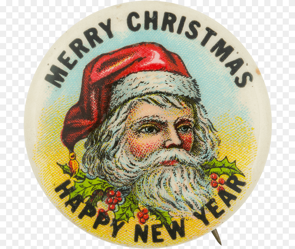 Merry Christmas Happy New Year Busy Beaver Button Museum Santa Claus, Badge, Symbol, Logo, Adult Png Image