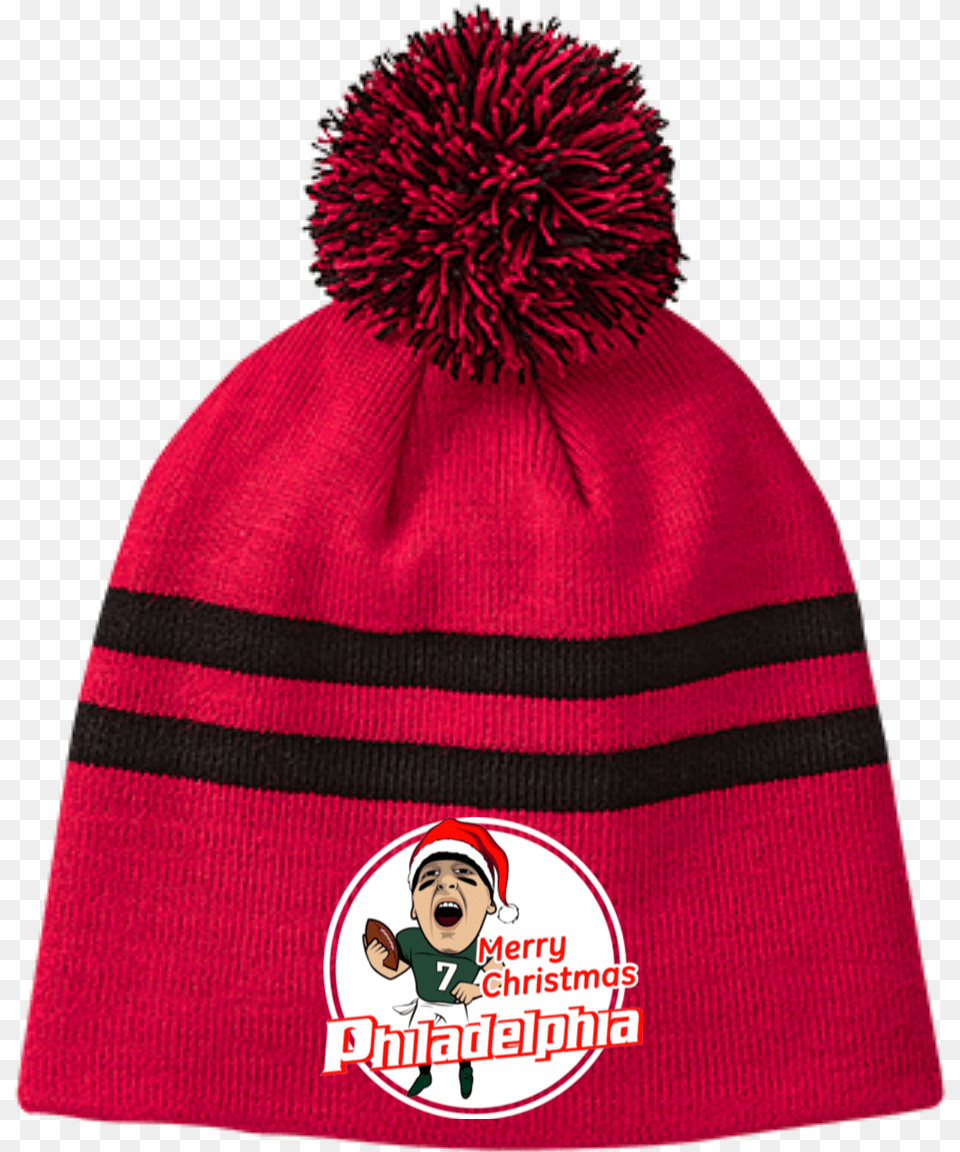 Merry Christmas Philadelphia Striped Pom Beanie Beanie, Cap, Clothing, Hat, Baby Png Image