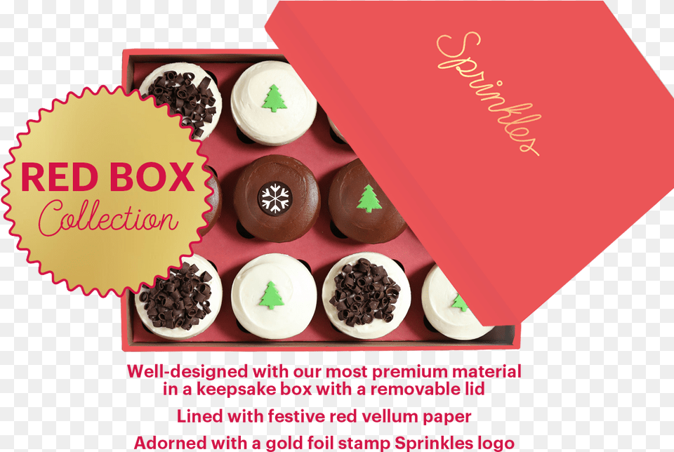 Merry Christmas Red Box Includes 4 Red Velvet 4 Dark Cupcake, Advertisement, Poster, Plate, Dessert Png Image