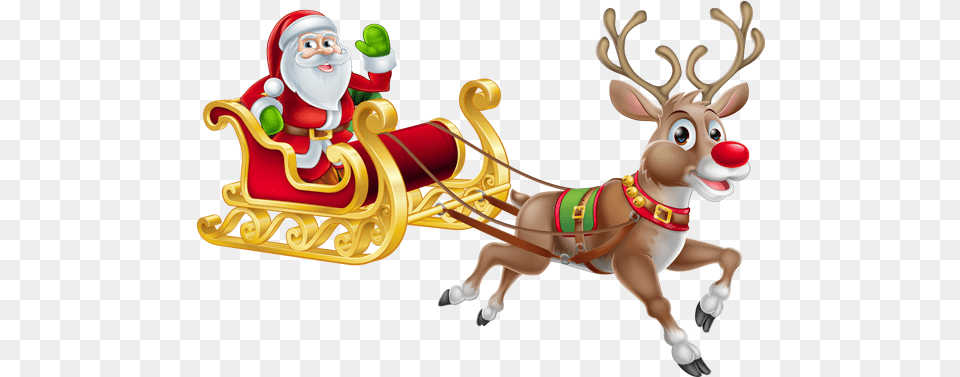 Merry Christmas Santa Images Father Christmas And His Reindeers, Animal, Deer, Mammal, Wildlife Png Image