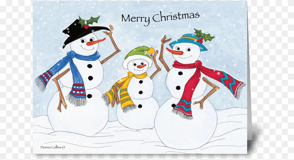 Merry Christmas Snow Family Greeting Card Snowman, Nature, Outdoors, Winter Free Png