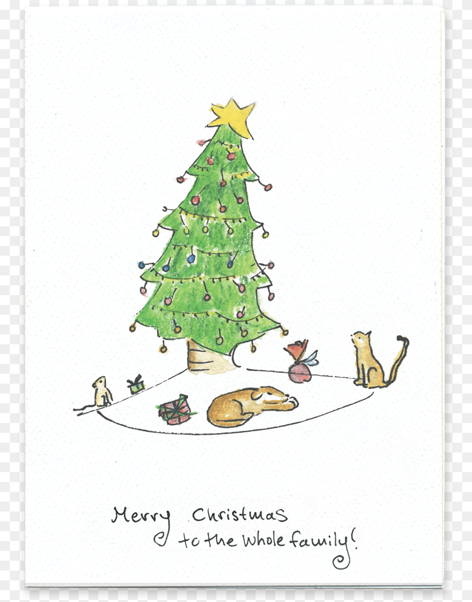 Merry Christmas To The Whole Family Illustration, Festival, Christmas Decorations, Person, Christmas Tree Free Png