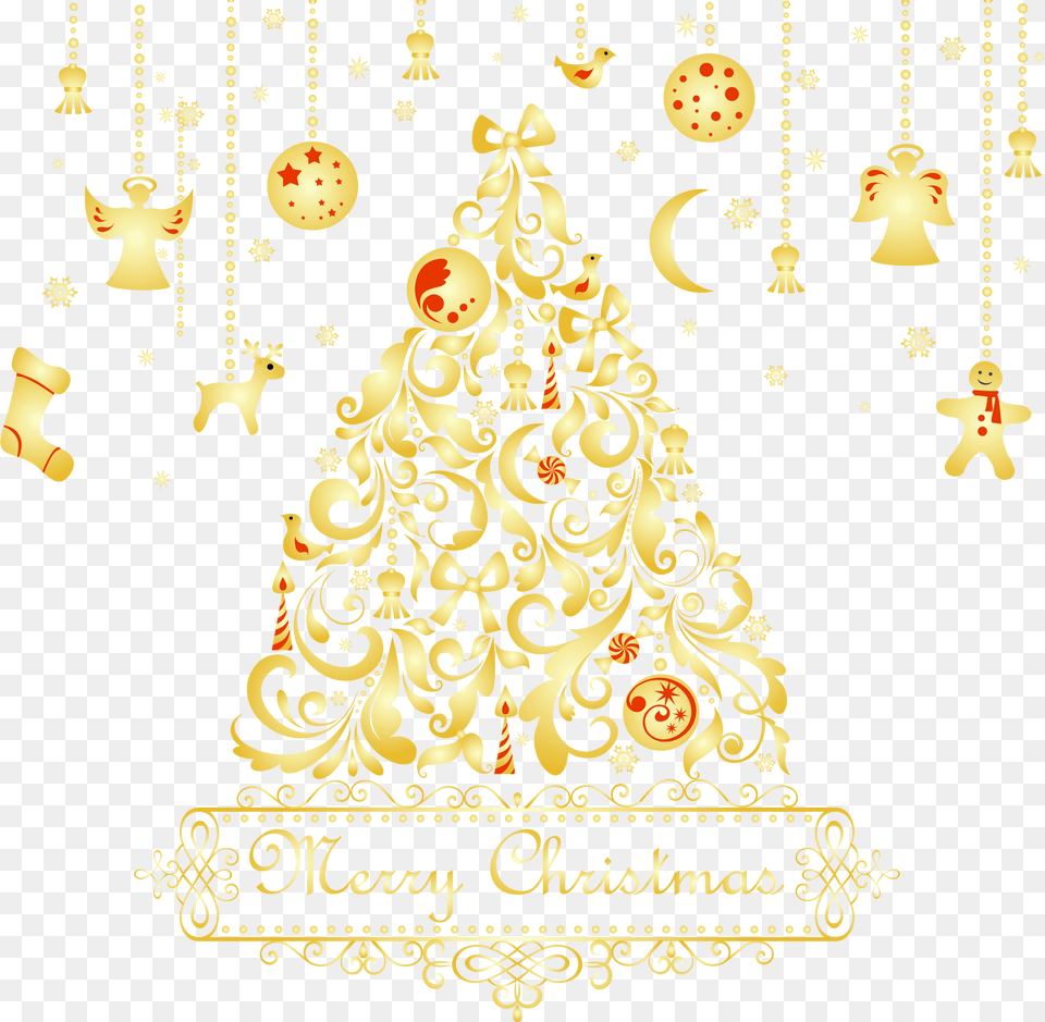 Merry Christmas Tree Gold, Christmas Decorations, Festival, Christmas Tree, Adult Png