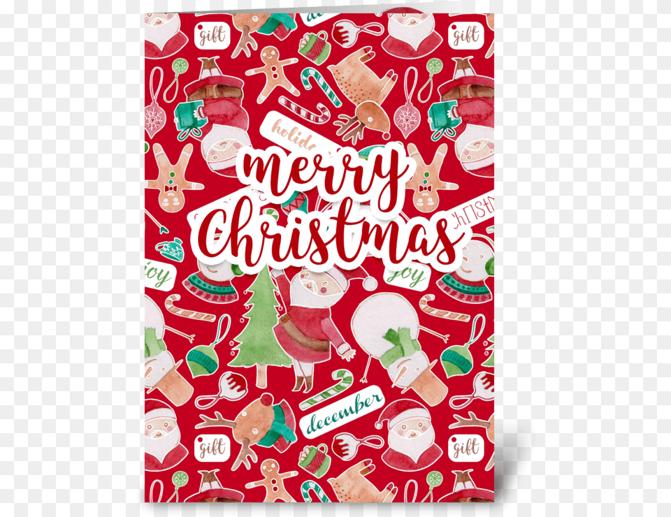 Merry Christmas Watercolor Pattern Card Greeting Card Christmas Card, Food, Sweets, Baby, Person Free Transparent Png