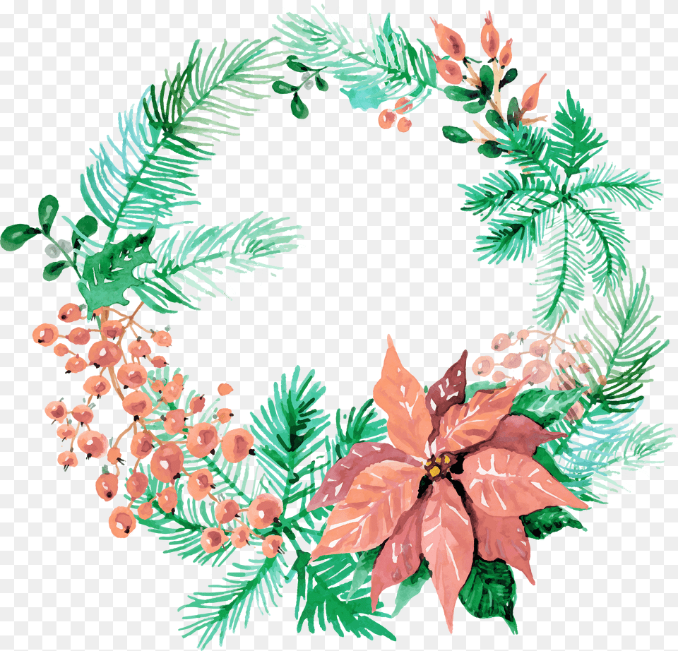 Merry Christmas Wreath Watercolor, Plant, Tree, Leaf, Pattern Free Png