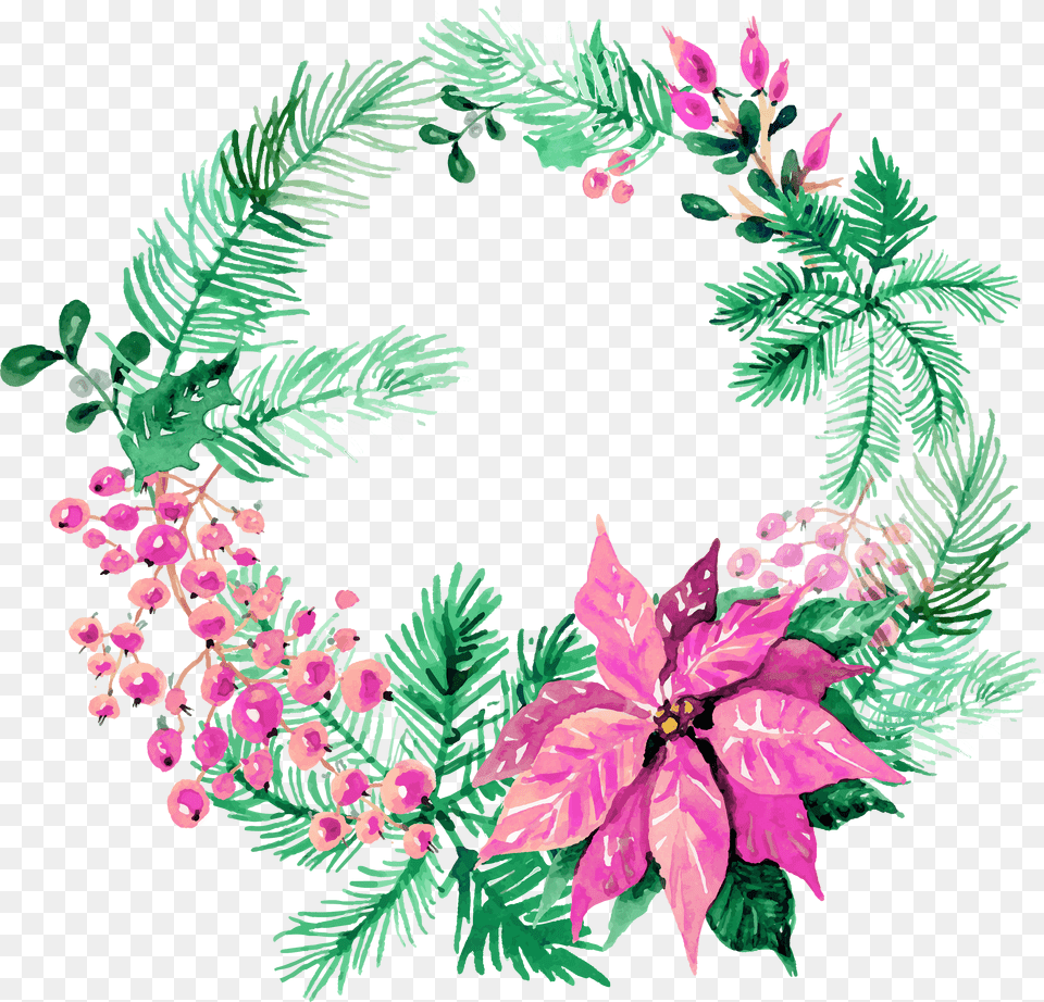 Merry Christmas Wreath Watercolor, Art, Floral Design, Graphics, Pattern Free Png