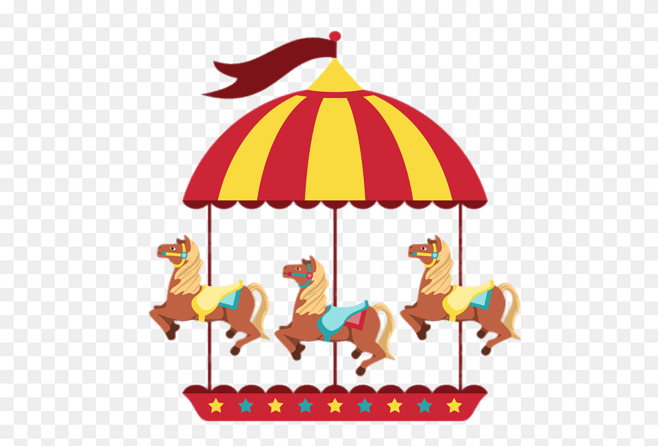 Merry Go Round With Three Horses, Play, Amusement Park, Carousel, Animal Png
