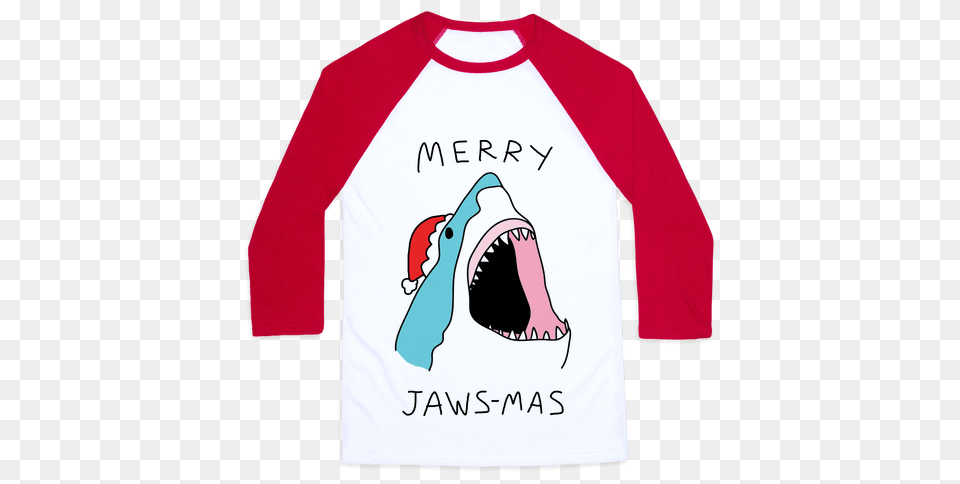 Merry Jaws Mas Christmas Baseball Tee Lookhuman, Clothing, Long Sleeve, Sleeve, T-shirt Free Png Download