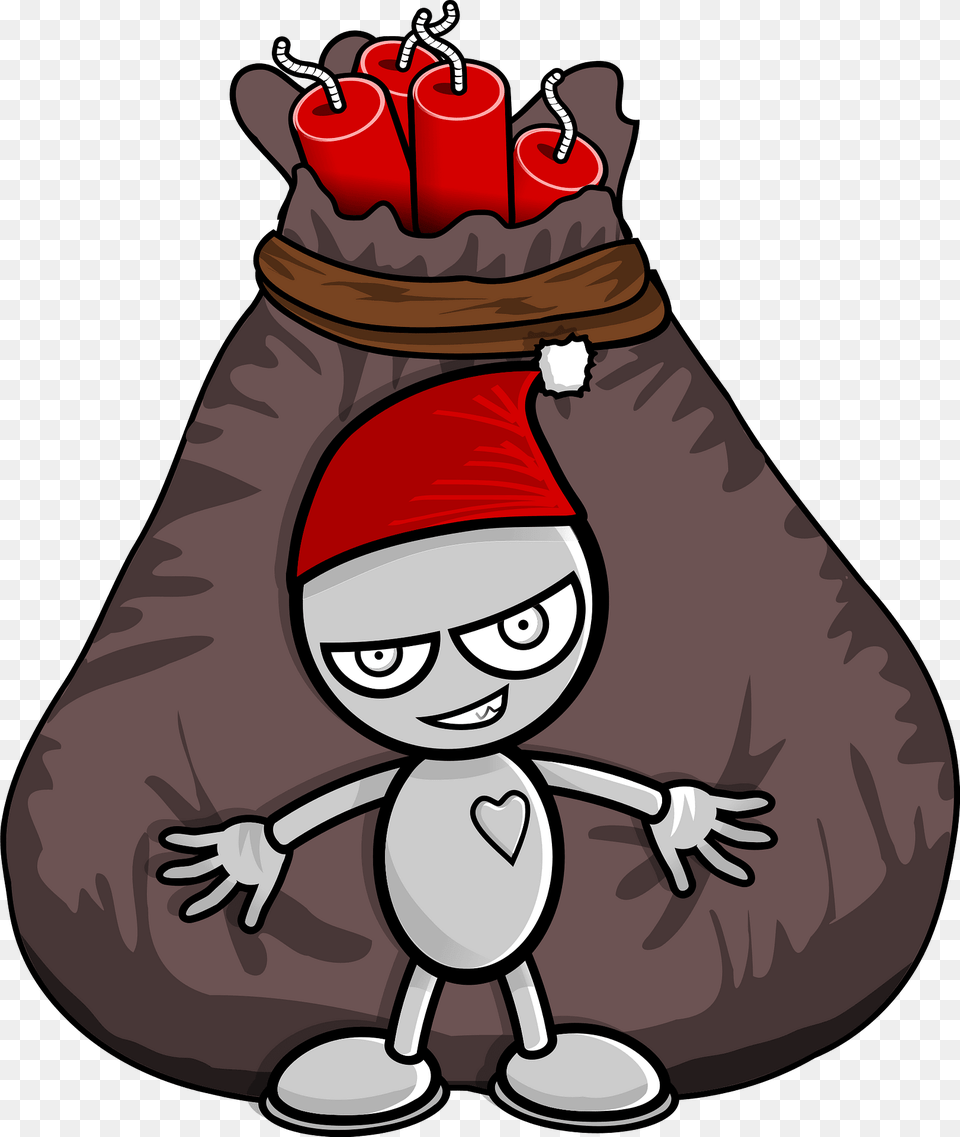 Merry Robot With Dynamite In The Gift Bag Clipart, Sack, Weapon, Face, Head Png Image