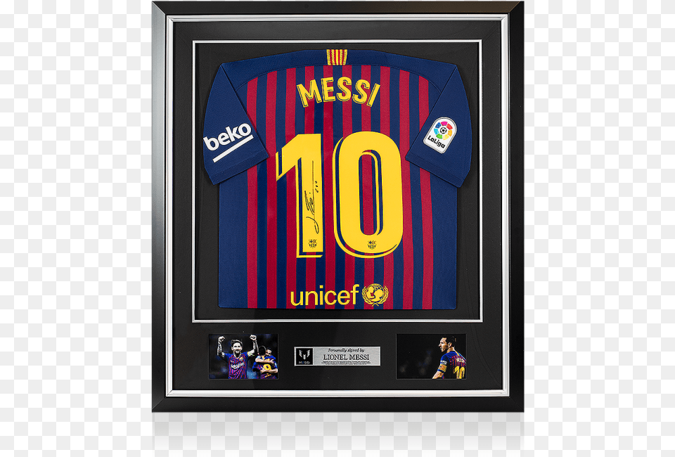 Messi Signed Jersey Framed, Clothing, Shirt, Person, Computer Hardware Png