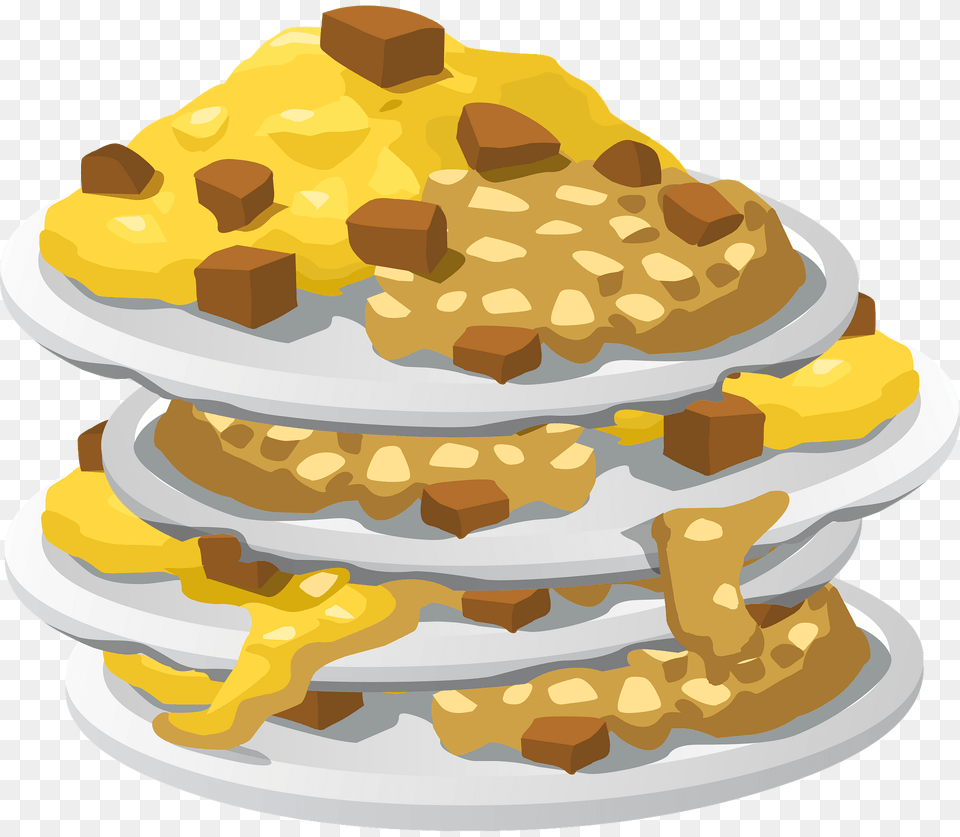Messy Fry Up On Plates Stacked Up Clipart, Birthday Cake, Cake, Cream, Dessert Png