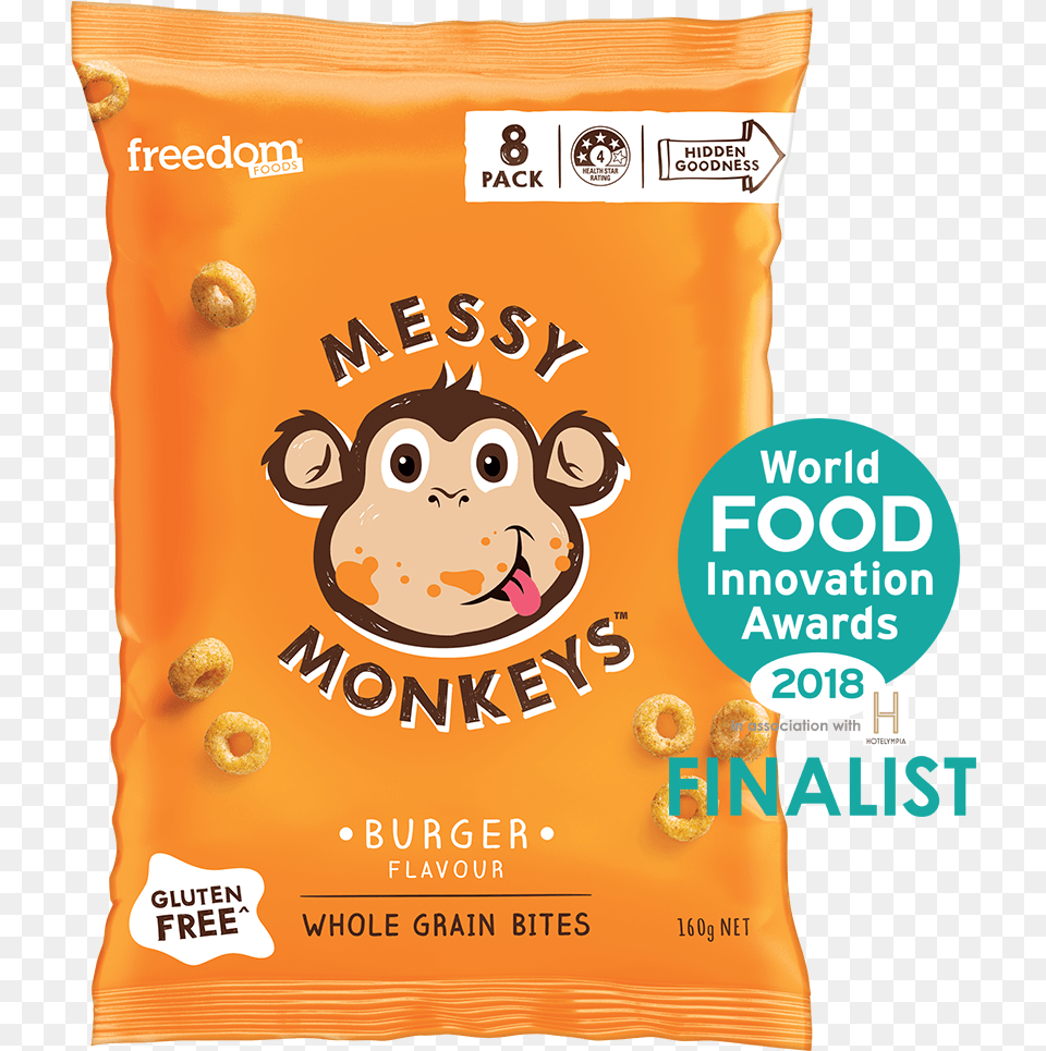 Messy Monkeys Burger Flavour Messy Monkeys Cheese, Advertisement, Food, Snack, Sweets Free Png