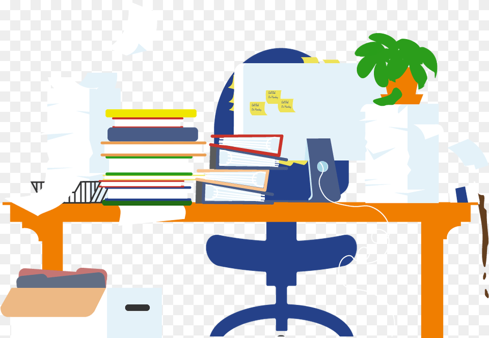 Messy Office Desk, Furniture, Table, Computer, Electronics Free Png Download