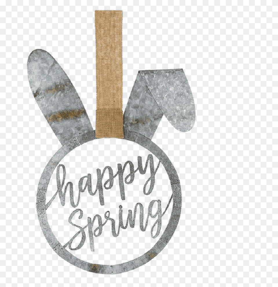 Metal Bunny Door Hanger Happy Spring Calligraphy Png