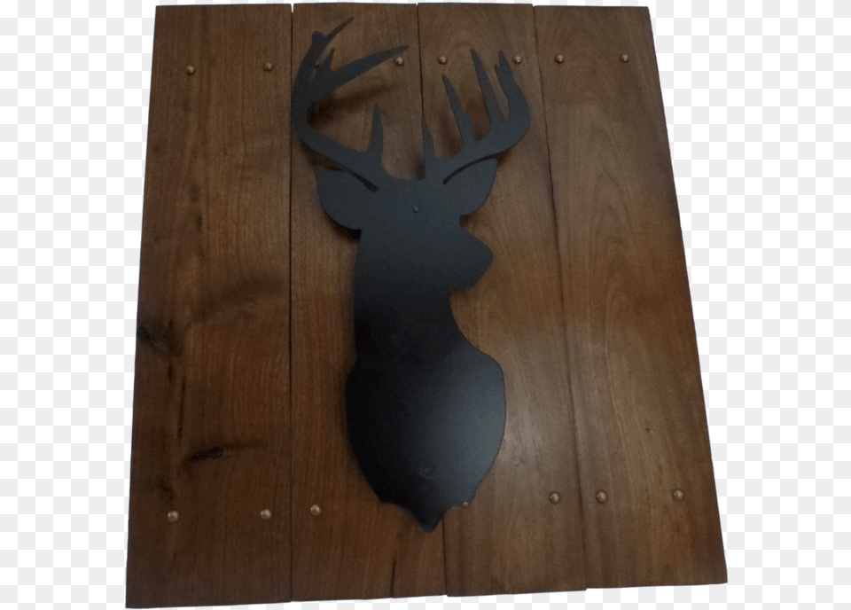 Metal Deer On Walnut Wood Panel Front Plywood, Cutlery, Fork Free Png Download