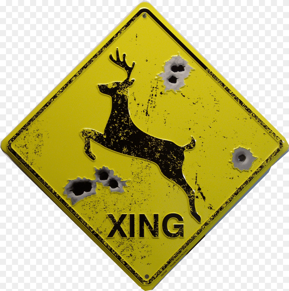 Metal Embossed Sign 12quot X 12quot With Hole For Easy Mounting Bullet Holes, Symbol, Road Sign, Animal, Deer Png