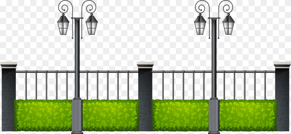 Metal Fence With Streetlights Clipart Metal Fence Clipart, Handrail, Railing, Grass, Plant Png