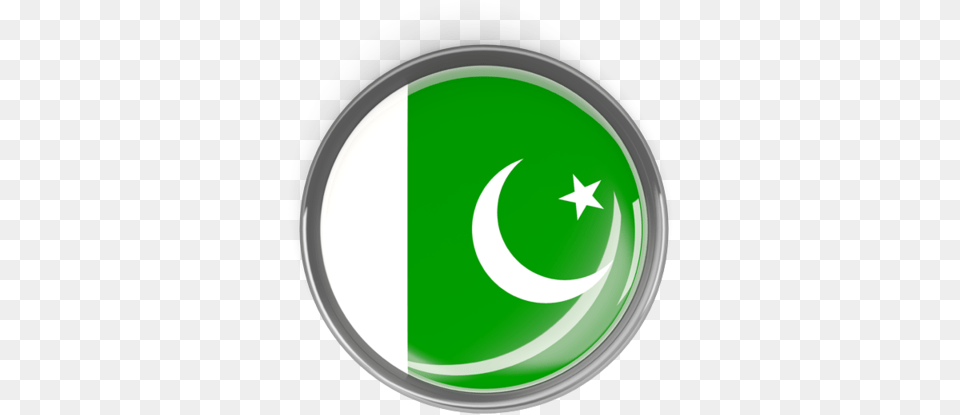 Metal Framed Round Button Flag Of Pakistan, Logo, Disk, Green, Symbol Png