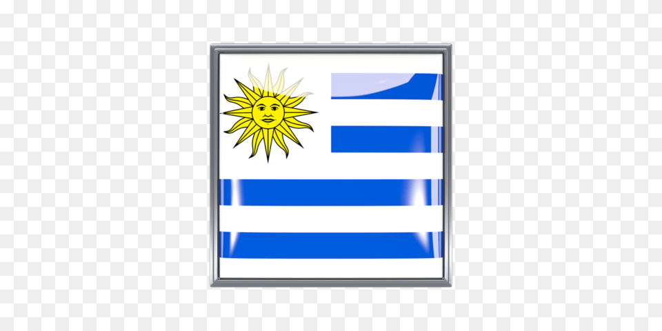 Metal Framed Square Icon Illustration Of Flag Of Uruguay, Face, Head, Person, Flower Free Png