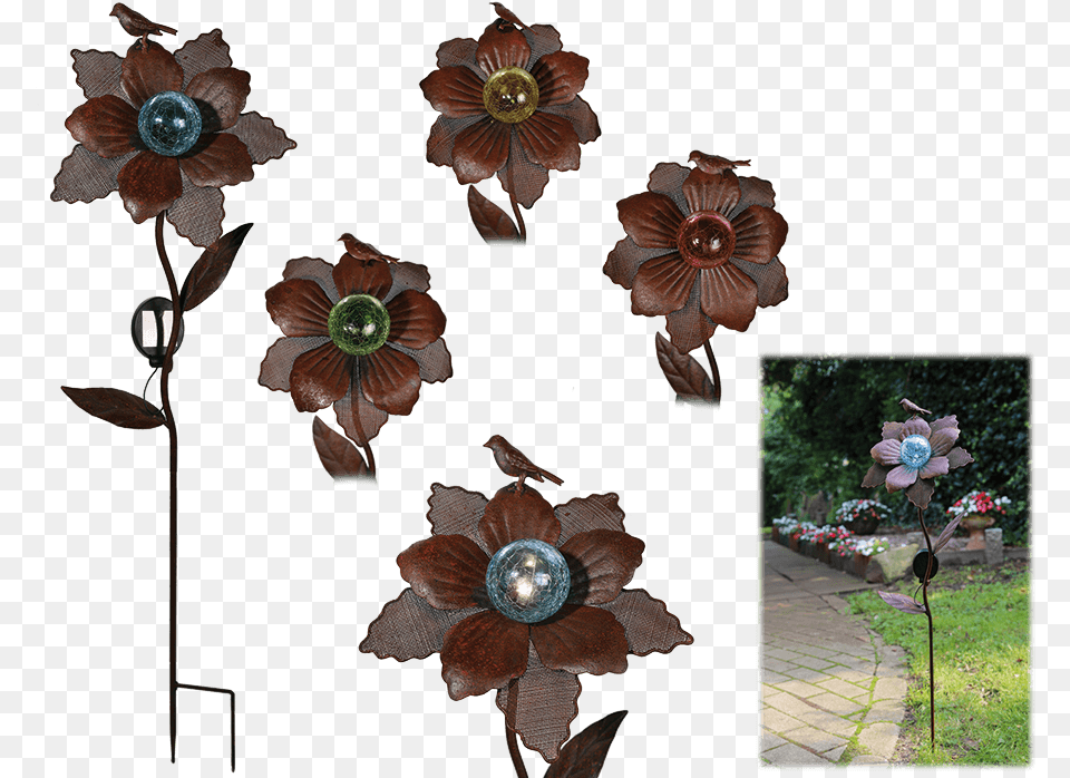 Metal Garden Stick With Solar Amp Led Artificial Flower, Anemone, Plant, Accessories, Bronze Free Png