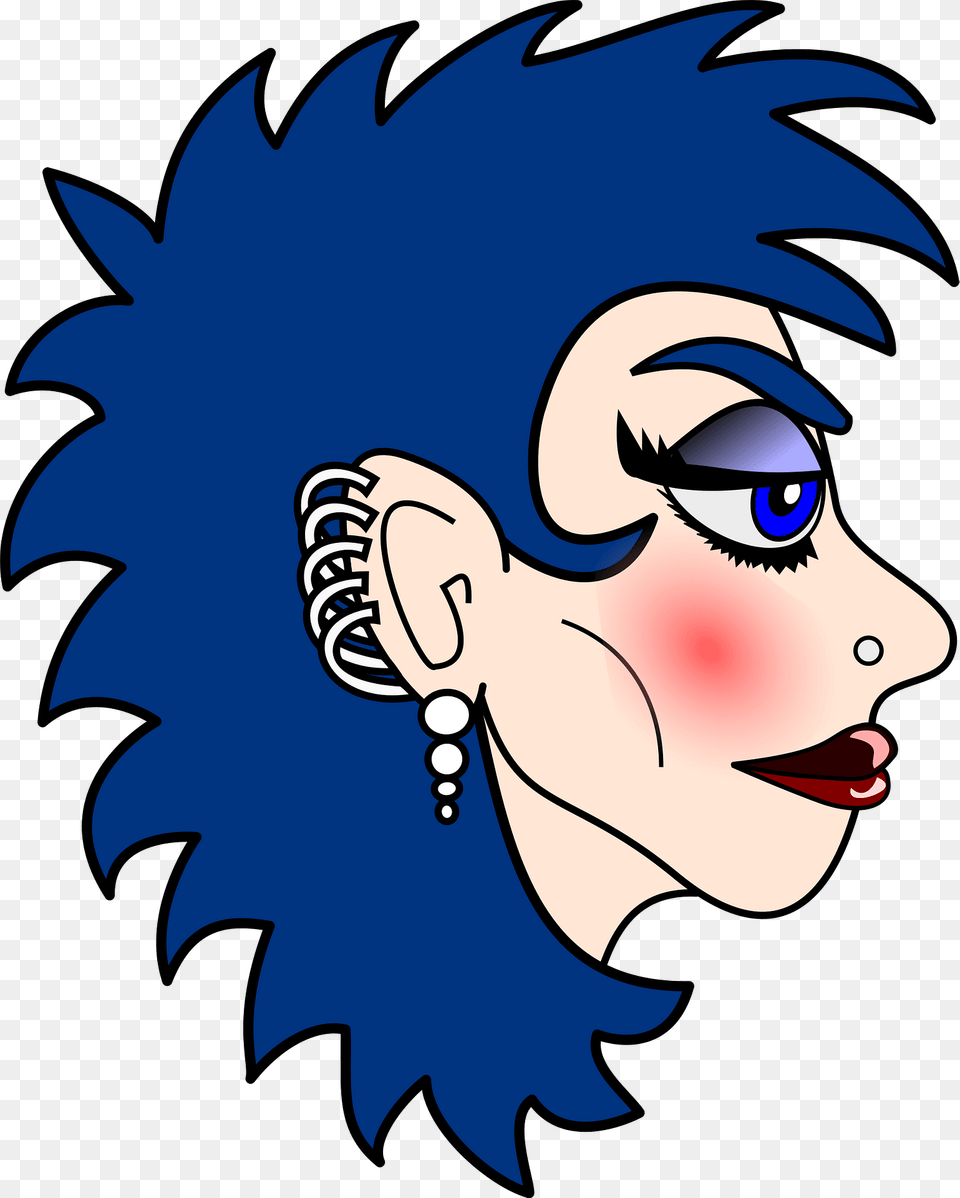 Metal Girl Blue Hair Blue Makeup Piercings Light Skin Tone Clipart, Face, Head, Person, Art Free Png Download