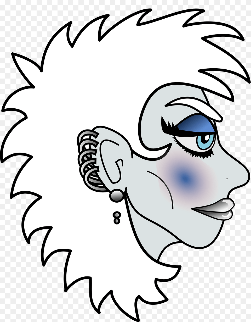 Metal Girl White Hair Blue Makeup Piercings Gray Skin Clipart, Face, Head, Person, Animal Free Transparent Png