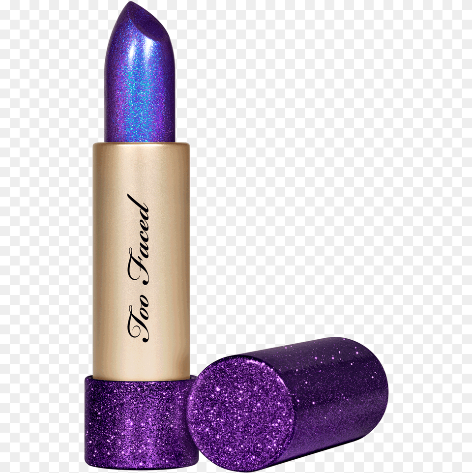 Metallic Indigo Lipstick With Glitter Too Faced Too Too Hot, Cosmetics, Bottle, Perfume Png