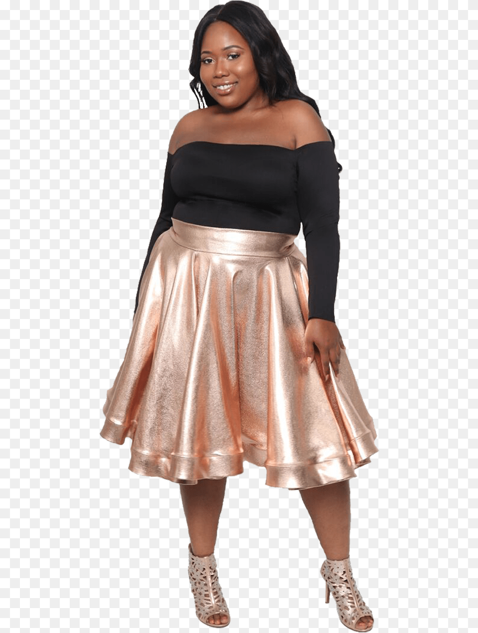 Metallic Rose Gold Midi Skirt U2014 Shantress Sad Photo Shoot, Adult, Person, Miniskirt, Woman Free Png