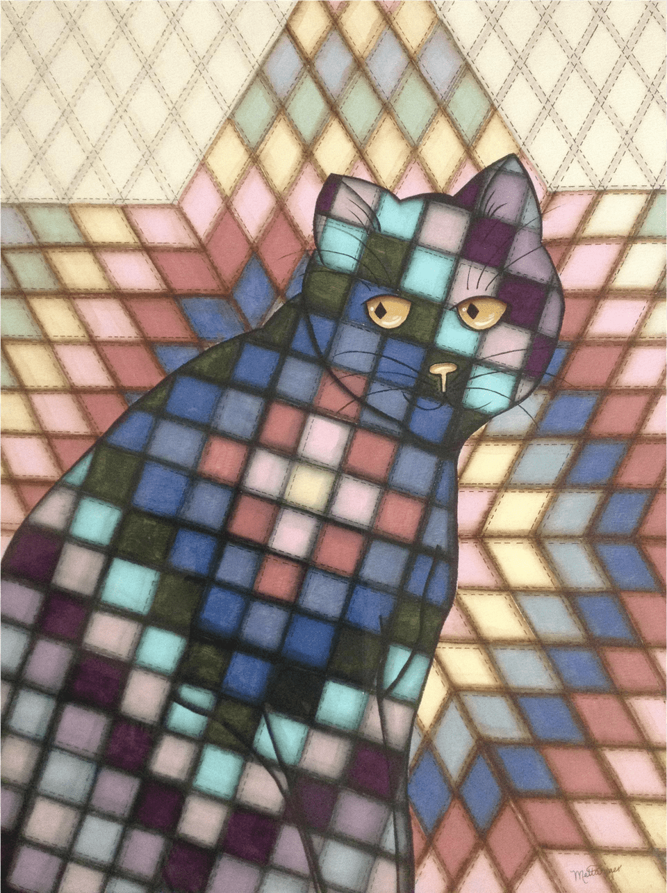 Metta Sager Watercolor Painting Of Cat In Quilted Tabby Cat Free Transparent Png