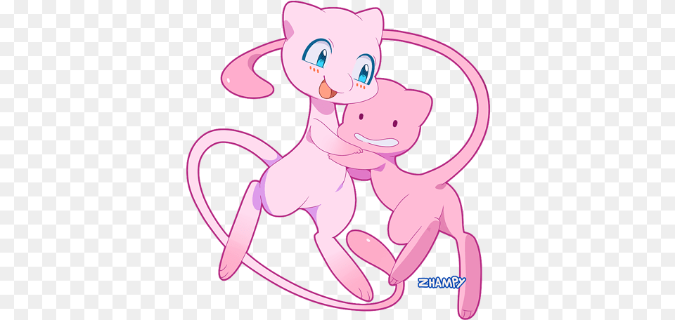 Mew Ditto And Transformed Pokemon Drawn By Zhampy Fictional Character, Purple, Animal, Cat, Mammal Free Transparent Png