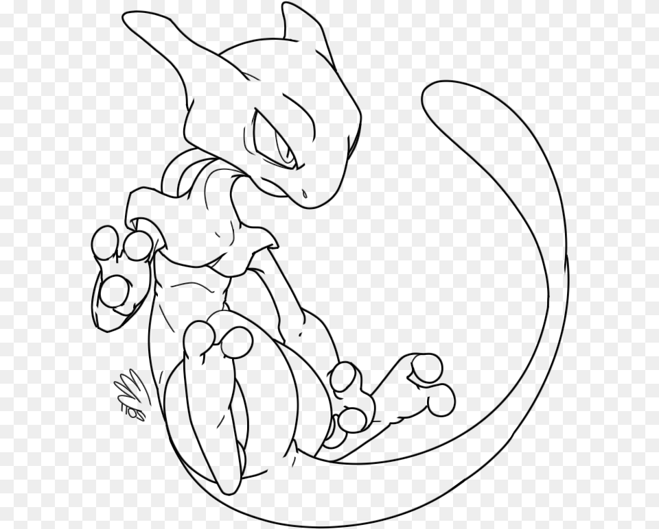 Mewtwo Lineart By Mblock Coloring Book, Gray Free Transparent Png
