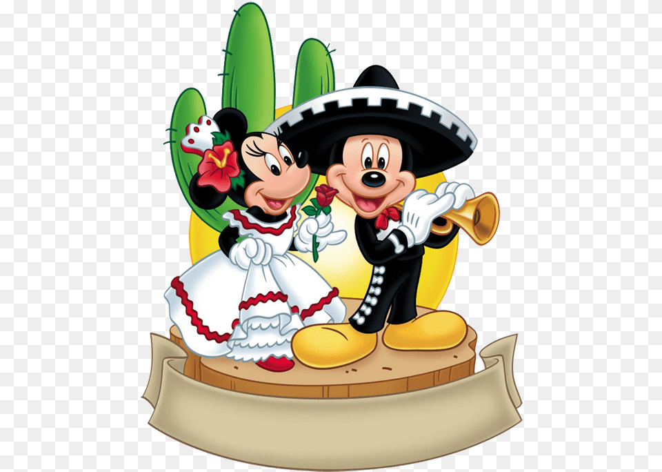 Mexican Mickey And Minnie Clipart Download Mexican Mickey Mouse, Birthday Cake, Cake, Cream, Dessert Png